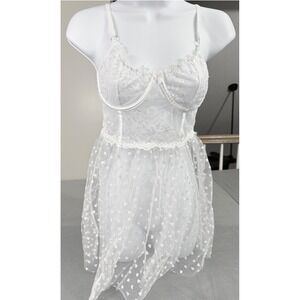 Sheer Lace‎ Heart Tulle Teddy Lingerie Babydoll White S